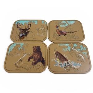 2 Sets Of 4 Avon Vintage Wildlife Coasters Tom OBrien Deer Bear Fish Pheasant